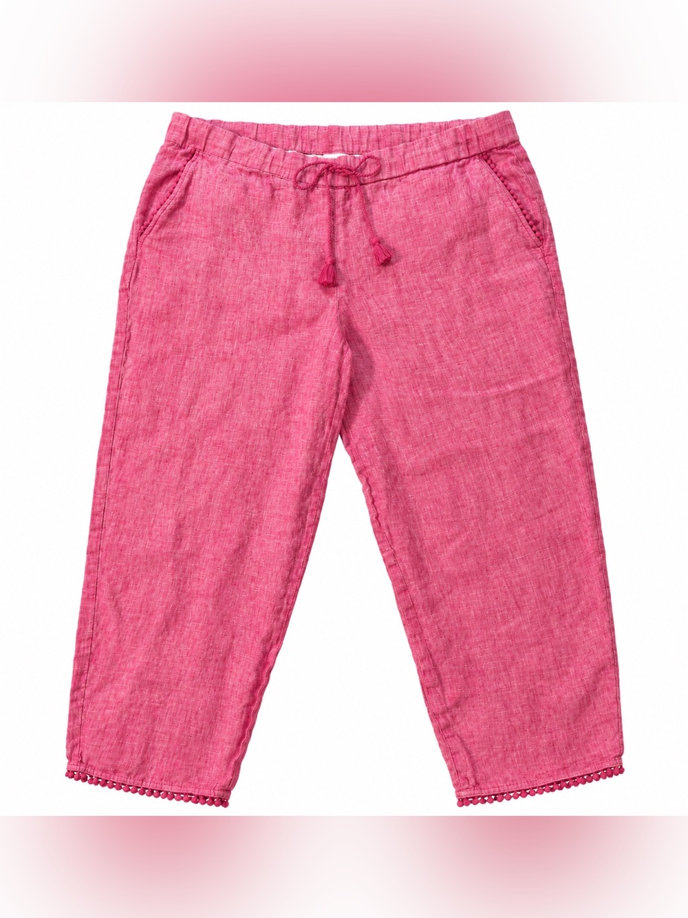 Talbots Women’s Pink Drawstring 100% Linen-Cropped pants. Size 16